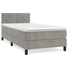 Boxspring Met Matras Fluweel Lichtgrijs 90 x 200 cm Blok met vierkanten