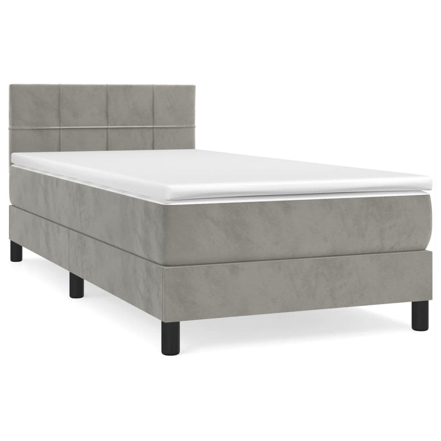 Boxspring Met Matras Fluweel Lichtgrijs 90 x 200 cm Blok met vierkanten