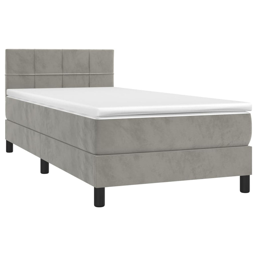 Boxspring Met Matras Fluweel Lichtgrijs 90 x 200 cm Blok met vierkanten