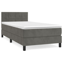 Boxspring Met Matras Fluweel Donkergrijs 90 x 200 cm Blok met vierkanten