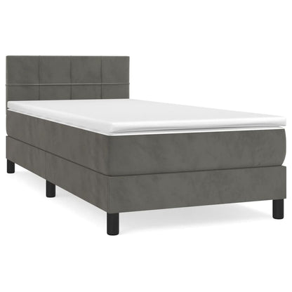 Boxspring Met Matras Fluweel Donkergrijs 90 x 200 cm Blok met vierkanten