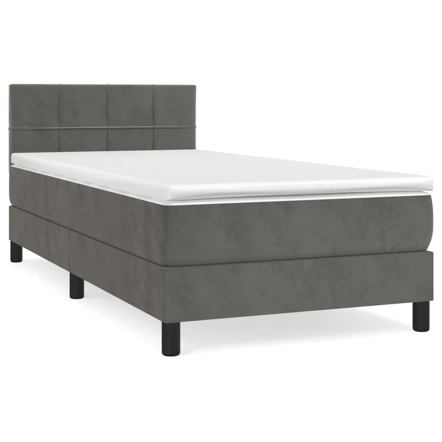 Boxspring Met Matras Fluweel Donkergrijs 90 x 200 cm Blok met vierkanten