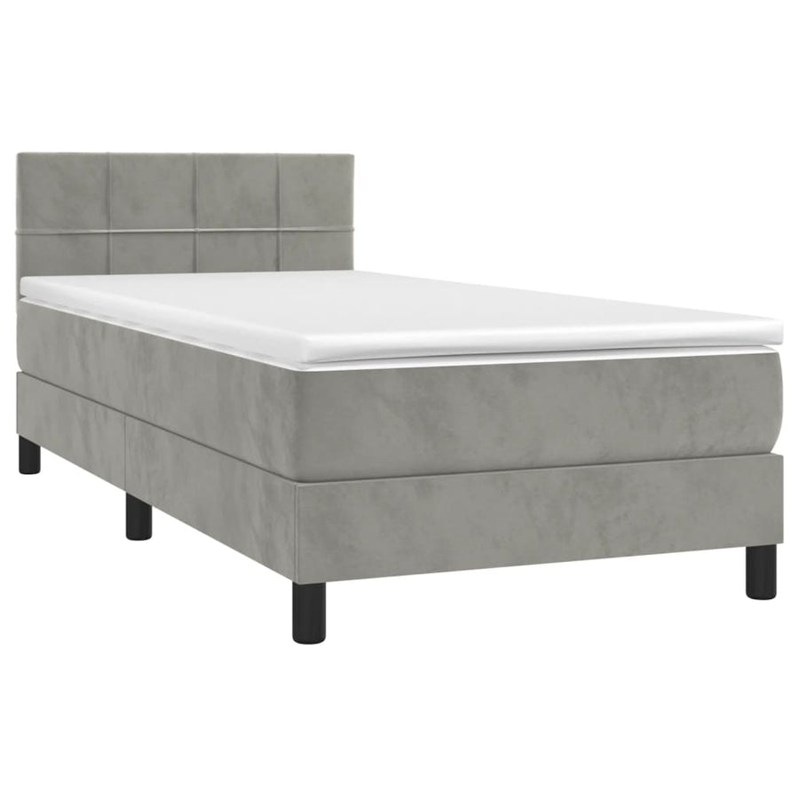 Boxspring met matras fluweel lichtgrijs 100x200 cm 100 x 200 cm Lichtgrijs