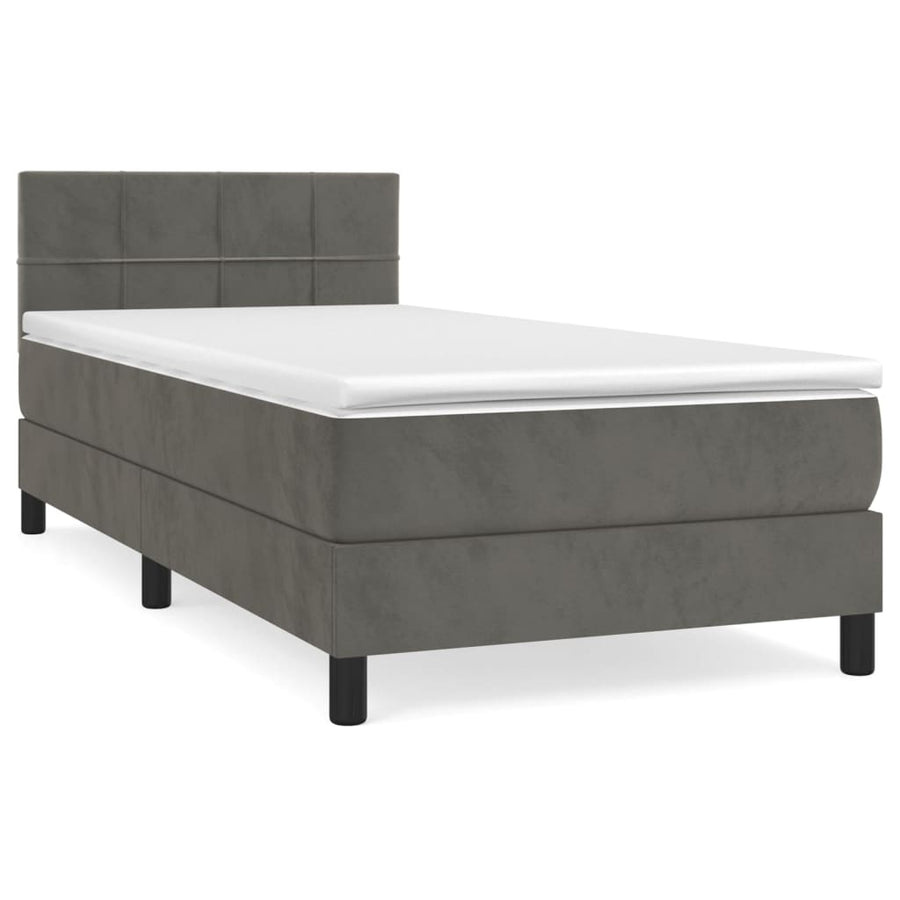 Boxspring Met Matras Fluweel Donkergrijs 100 x 200 cm Blok met vierkanten