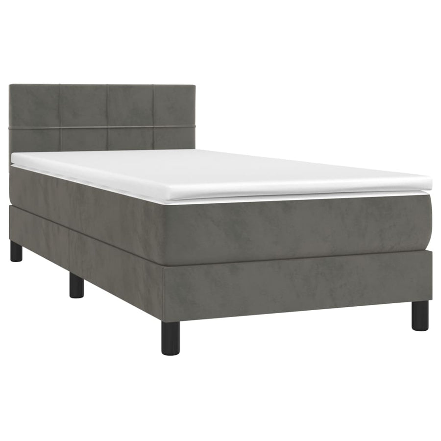 Boxspring Met Matras Fluweel Donkergrijs 100 x 200 cm Blok met vierkanten