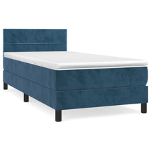 Boxspring Met Matras Fluweel Donkerblauw 100 x 200 cm Blok met vierkanten