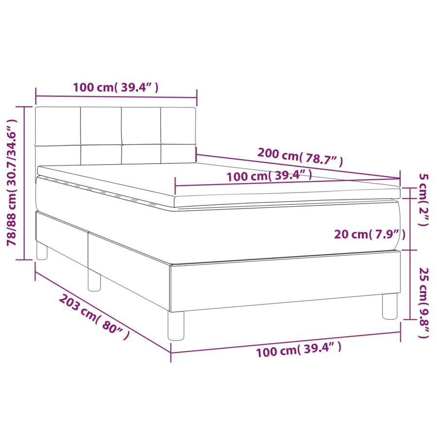 Boxspring Met Matras Fluweel Roze 100 x 200 cm Blok met vierkanten