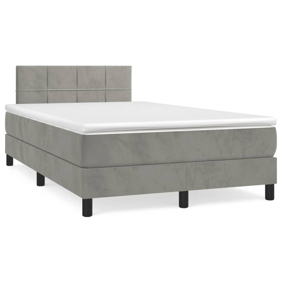 Boxspring Met Matras Fluweel Lichtgrijs 120 x 200 cm Blok met vierkanten