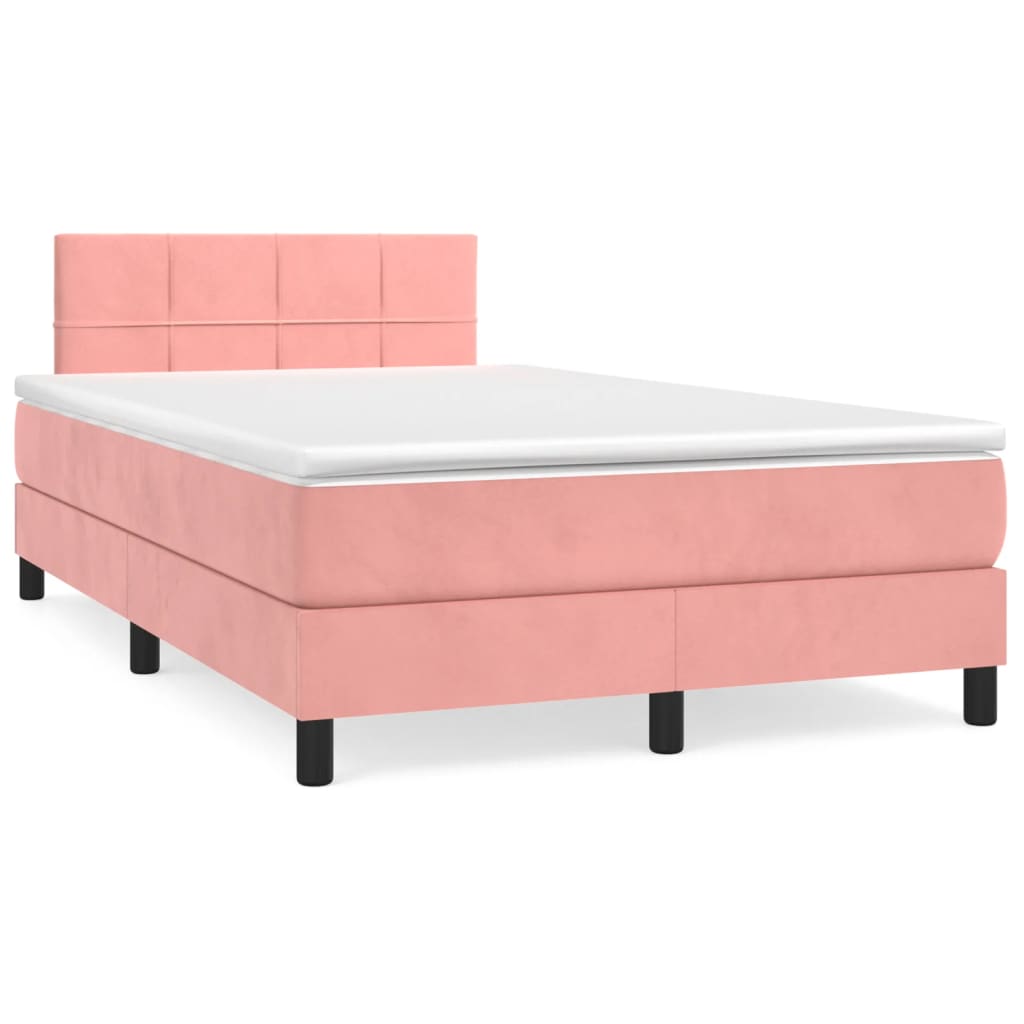 Boxspring Met Matras Fluweel Roze 120 x 200 cm Blok met vierkanten