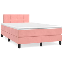 Boxspring Met Matras Fluweel Roze 120 x 200 cm Blok met vierkanten