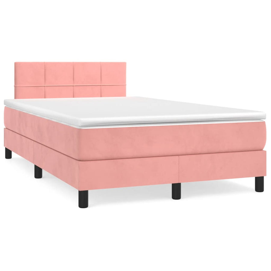 Boxspring Met Matras Fluweel Roze 120 x 200 cm Blok met vierkanten