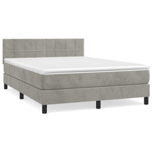 Boxspring Met Matras Fluweel Lichtgrijs 140 x 190 cm Blok met vierkanten