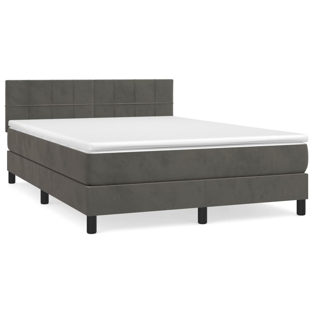 Boxspring Met Matras Fluweel Donkergrijs 140 x 190 cm Blok met vierkanten