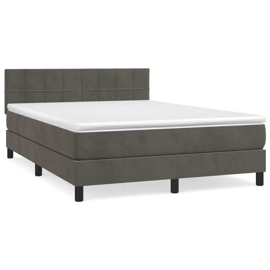 Boxspring Met Matras Fluweel Donkergrijs 140 x 190 cm Blok met vierkanten