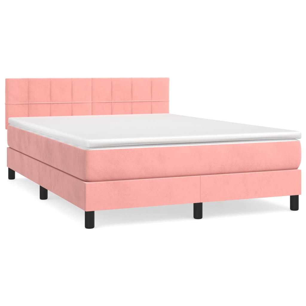 Boxspring met matras fluweel roze 140x190 cm 140 x 190 cm Blok met vierkanten