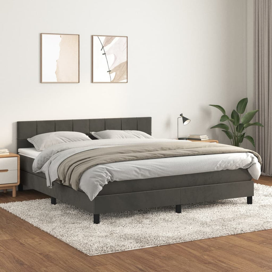 Boxspring Met Matras Fluweel Donkergrijs 180 x 200 cm Blok met vierkanten