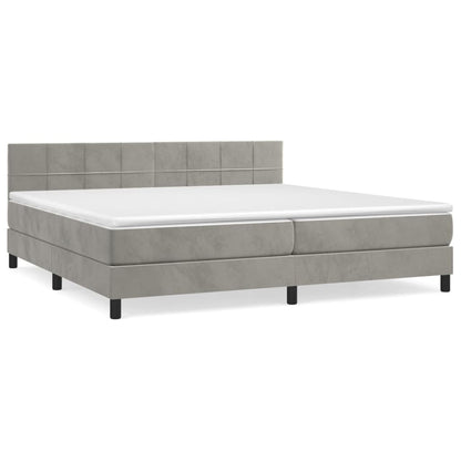 Boxspring Met Matras Fluweel Lichtgrijs 200 x 200 cm Blok met vierkanten