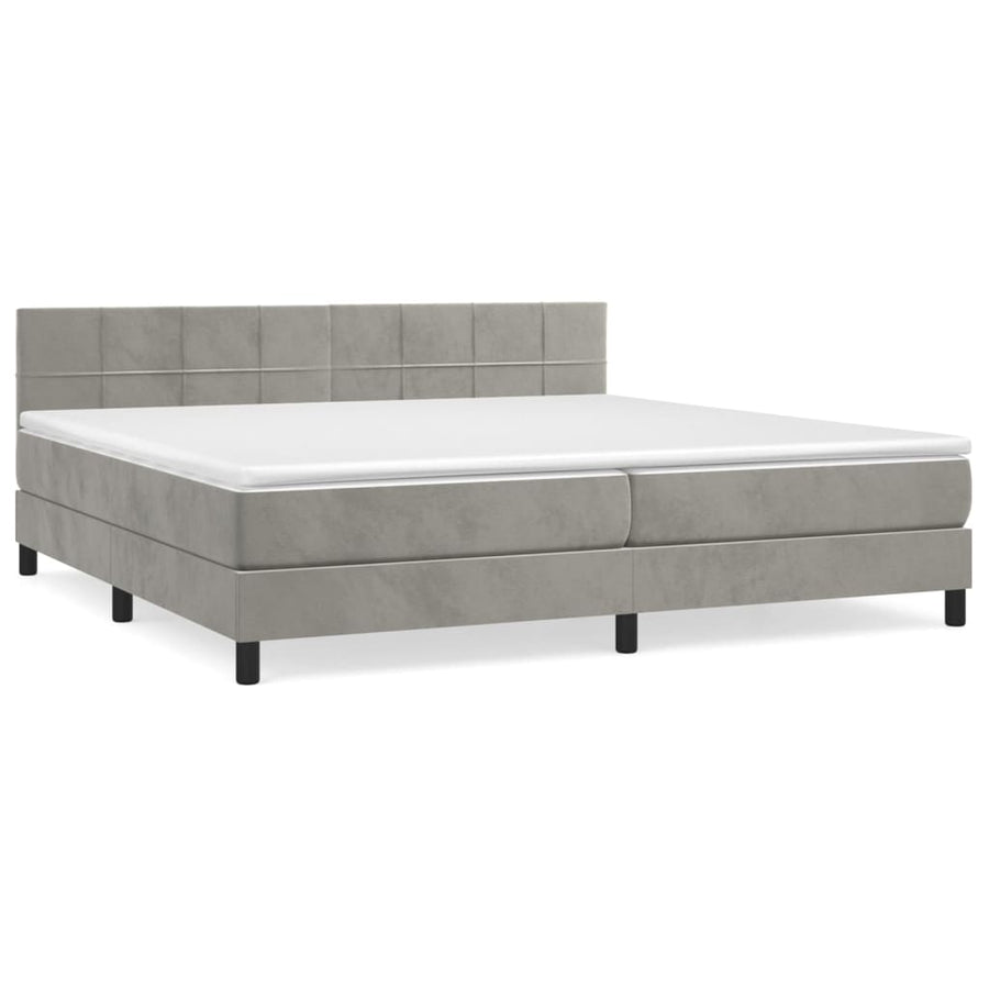 Boxspring Met Matras Fluweel Lichtgrijs 200 x 200 cm Blok met vierkanten