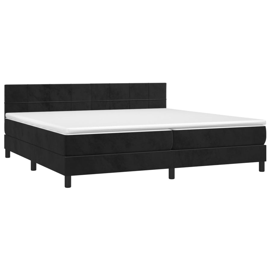 Boxspring met matras fluweel zwart 200x200 cm 200 x 200 cm Blok met vierkanten