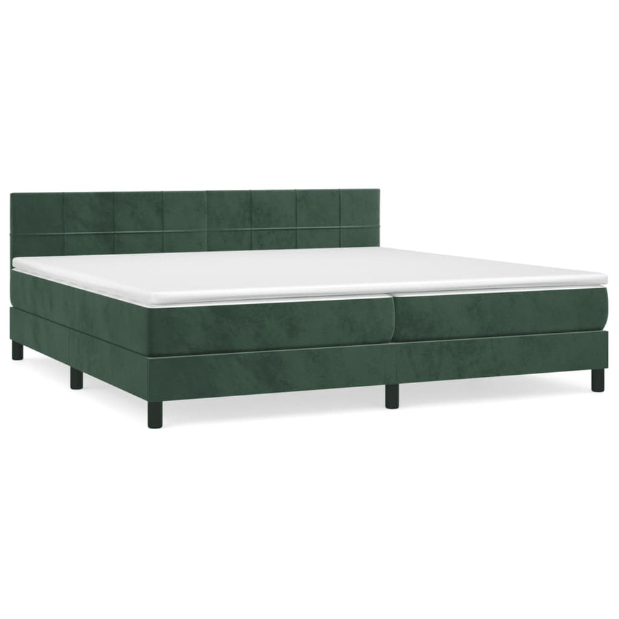 Boxspring met matras fluweel donkergroen 200x200 cm 200 x 200 cm Blok met vierkanten