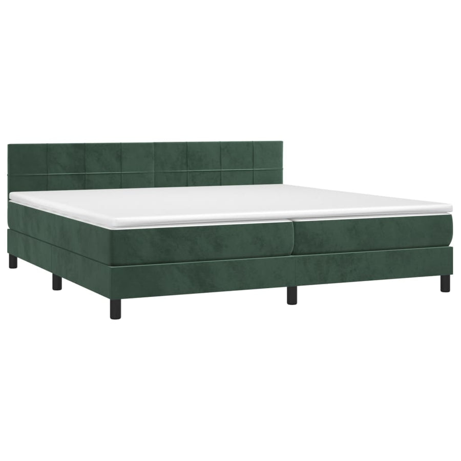 Boxspring met matras fluweel donkergroen 200x200 cm 200 x 200 cm Blok met vierkanten