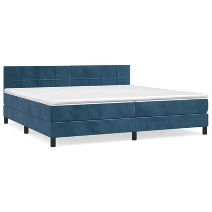 Boxspring Met Matras Fluweel Donkerblauw 200 x 200 cm Blok met vierkanten
