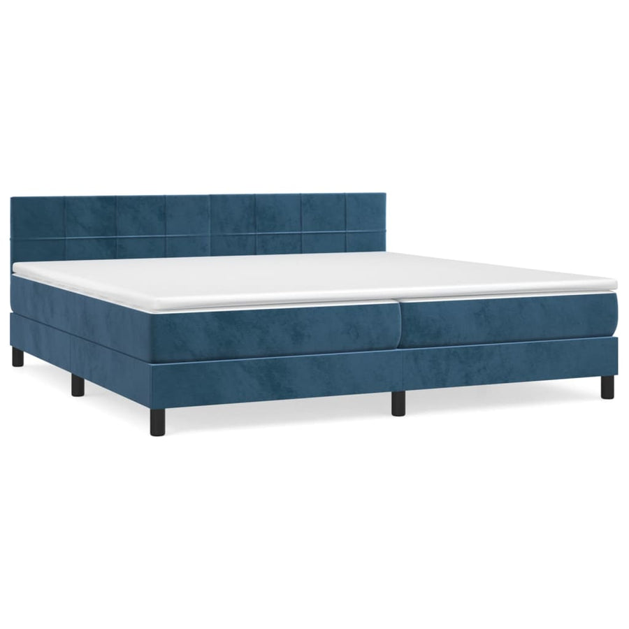 Boxspring Met Matras Fluweel Donkerblauw 200 x 200 cm Blok met vierkanten