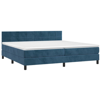 Boxspring Met Matras Fluweel Donkerblauw 200 x 200 cm Blok met vierkanten