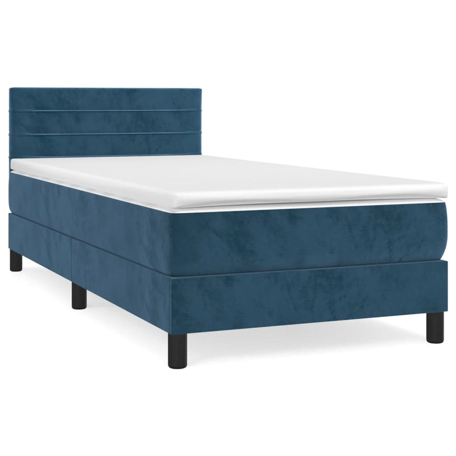 Boxspring Met Matras Fluweel Donkerblauw 80 x 200 cm Horizontale strepen