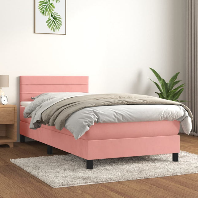 Boxspring Met Matras Fluweel Roze 80 x 200 cm Horizontale strepen