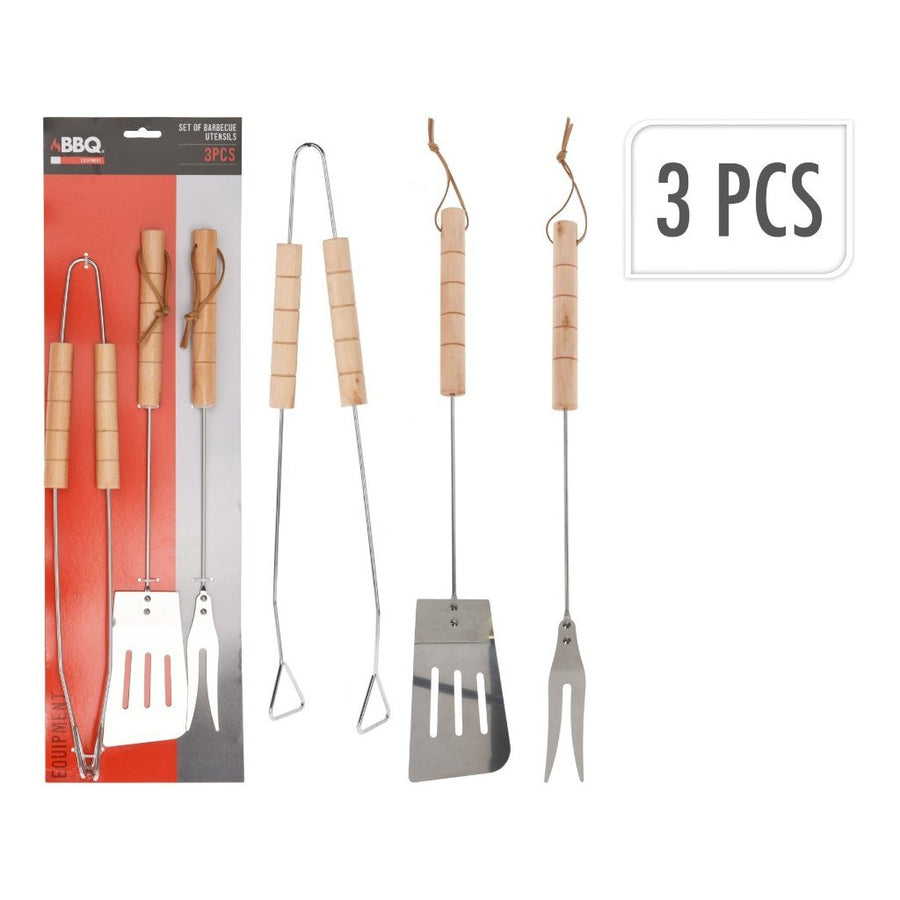 Bbq Gereedschap 3-Delig Hout/Rvs