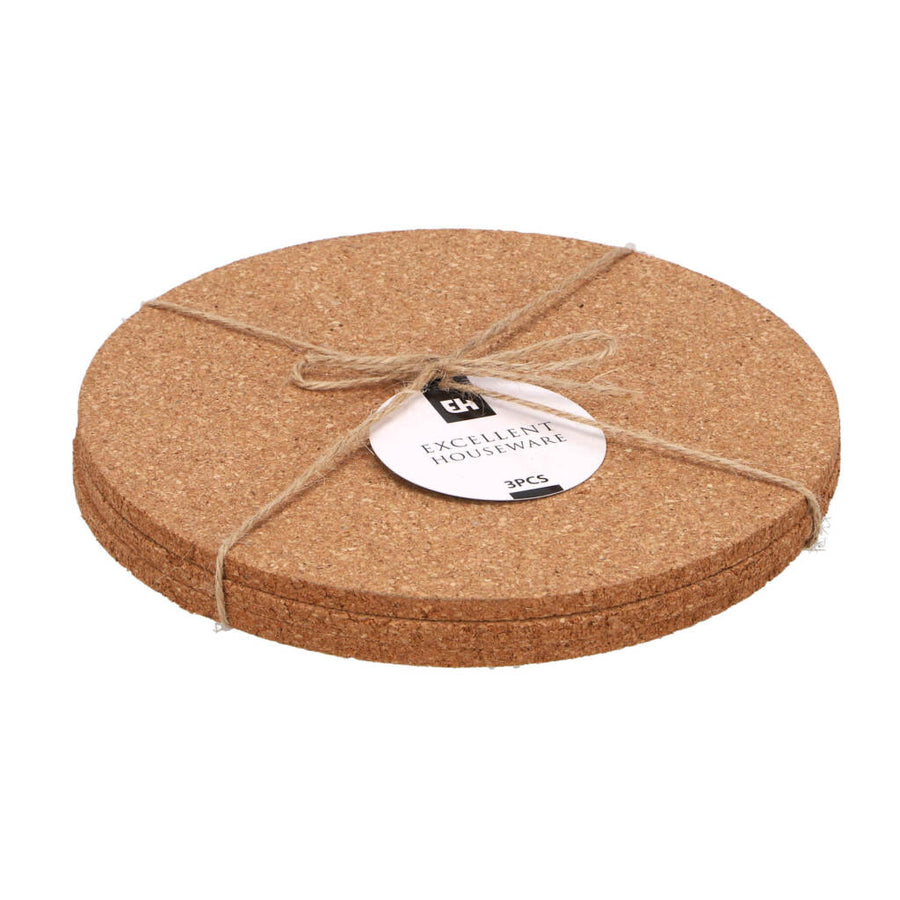 Excellent Houseware Kurken Onderzetters Rond 19.5 Cm 3 Stuks