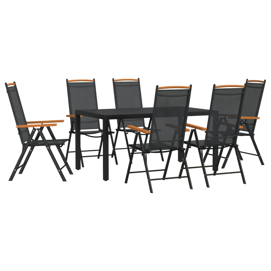7-Delige Tuinset Aluminium Zwart 150 cm tafellengte