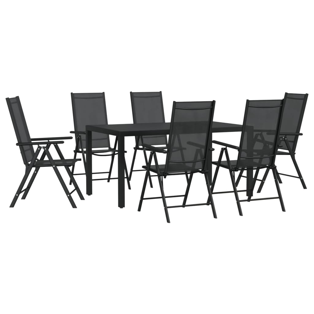 7-Delige Tuinset Aluminium Zwart 1 150 cm tafellengte