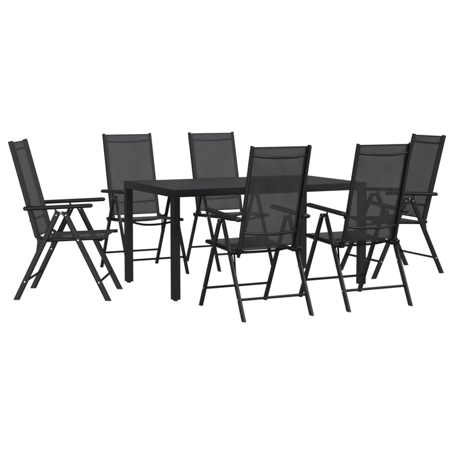 7-Delige Tuinset Aluminium Zwart 1 150 cm tafellengte