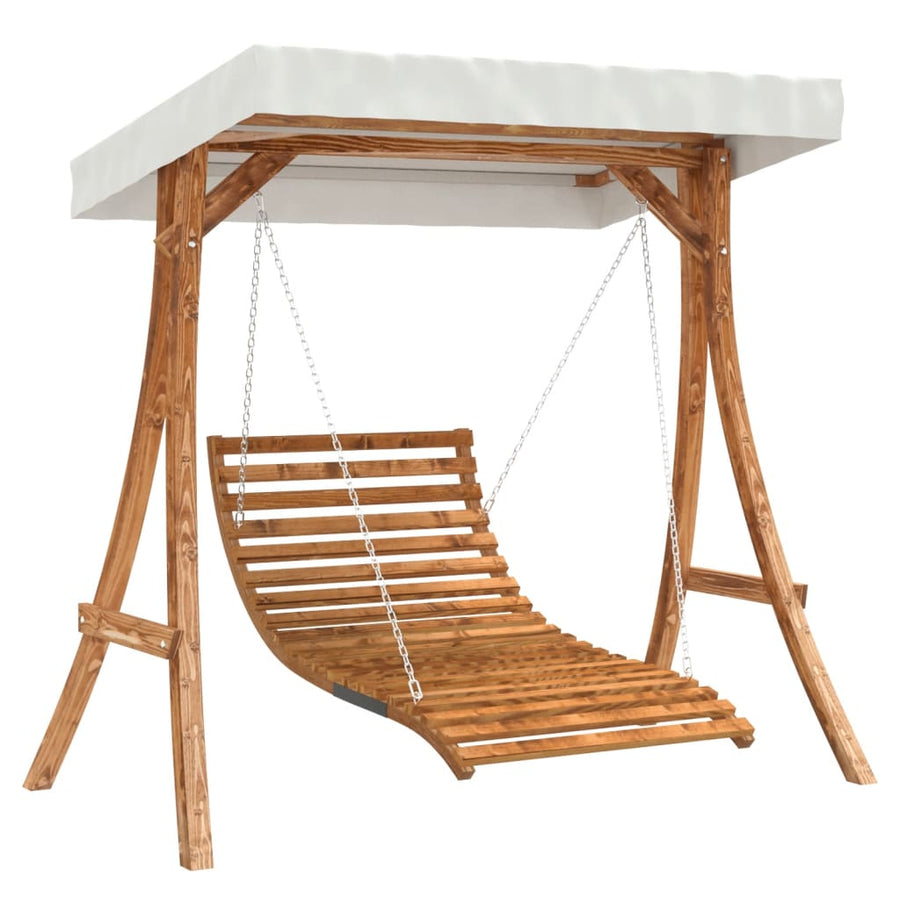 Schommelbed Met Luifel Vurenhout Met Teak Afwerking 1 Crème