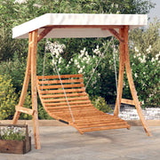 Schommelbed vurenhout teak afwerking luifel crème 175x101x161.5 cm