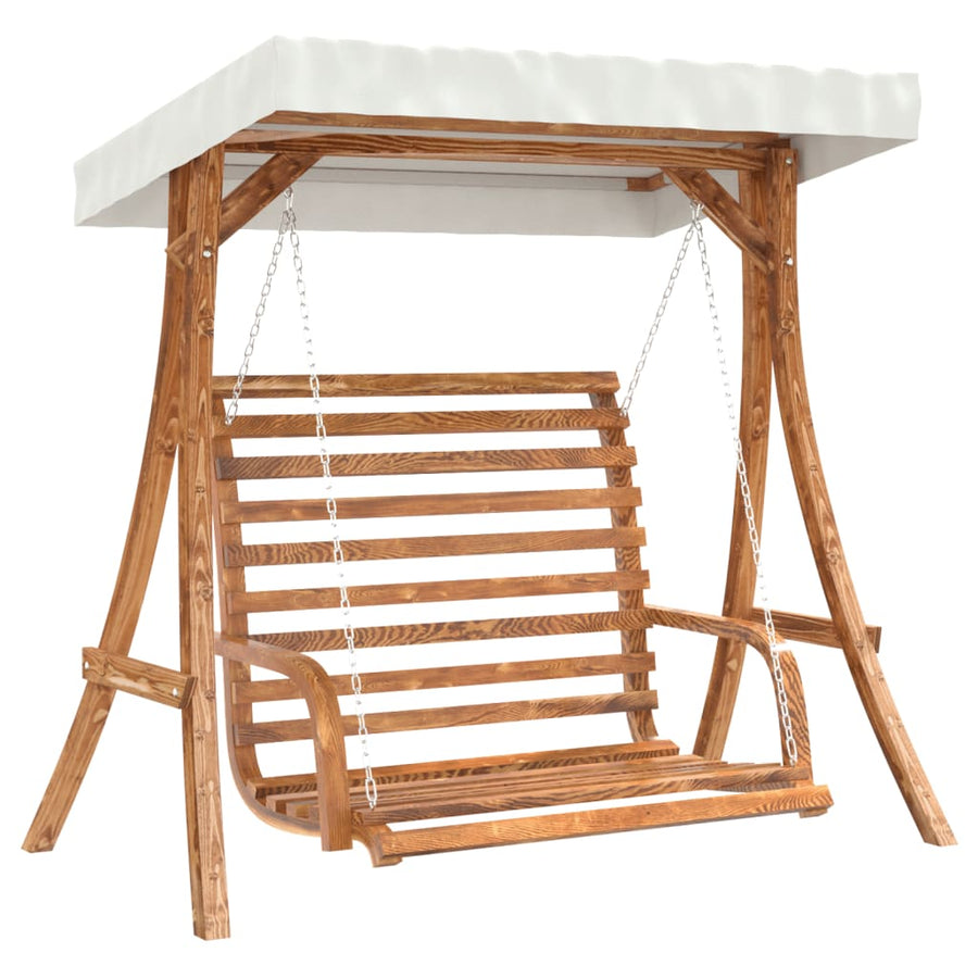 Schommelbank Met Luifel Vurenhout Met Teak Afwerking 1 Crème