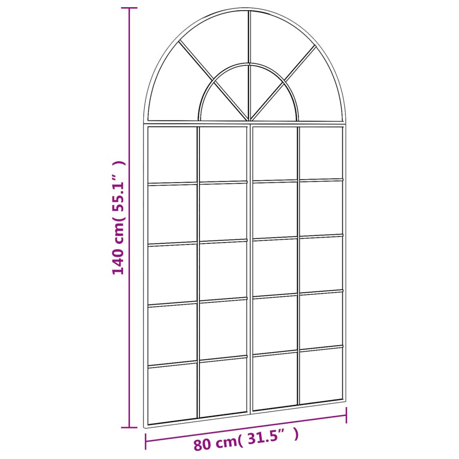 Wandspiegel Boog Ijzer Zwart 80 x 140 cm