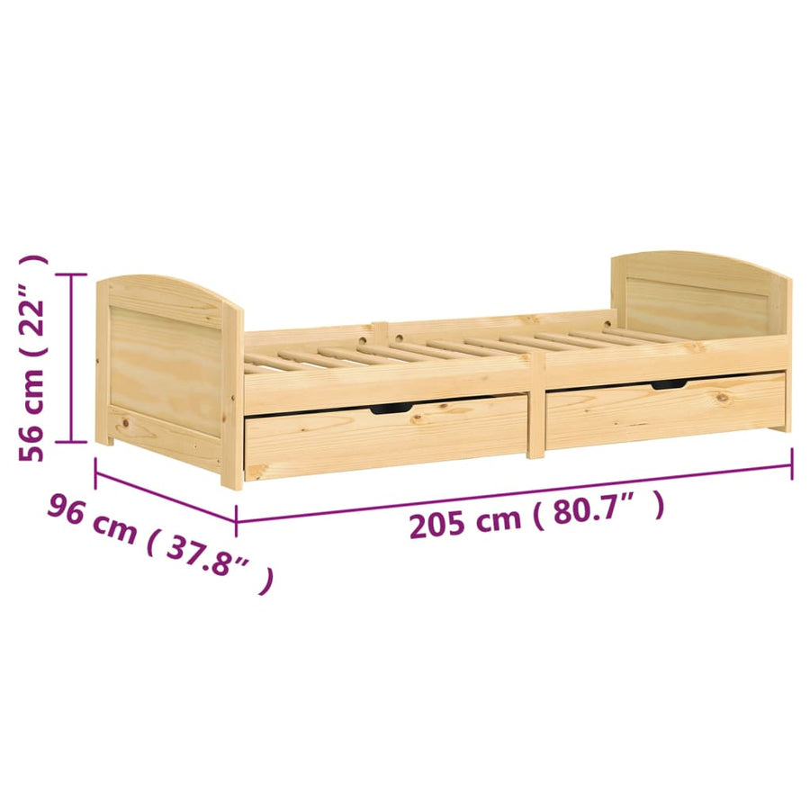 Slaapbank Met 2 Lades Irun 90X200 Cm Massief Grenenhout Bruin