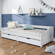 Slaapbank 90x200 cm massief grenenhout wit met 2 lades