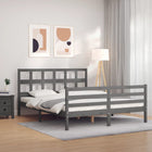 Bedframe Met Hoofdbord Massief Hout 160 x 200 cm Grijs