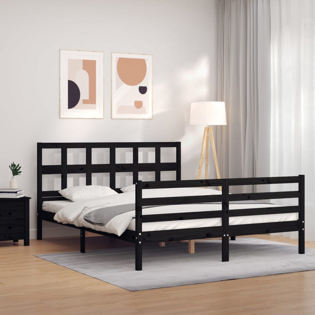 Bedframe Met Hoofdbord Massief Hout 160 x 200 cm Zwart