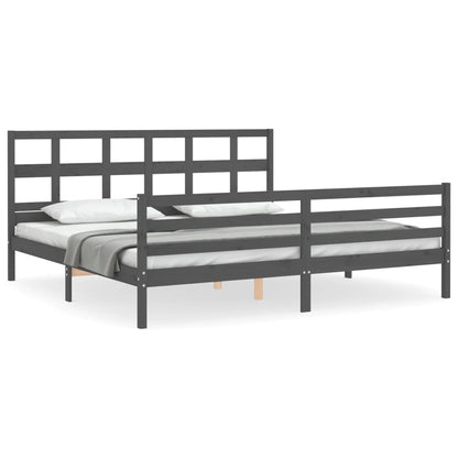 Bedframe Met Hoofdbord Massief Hout 200 x 200 cm Grijs