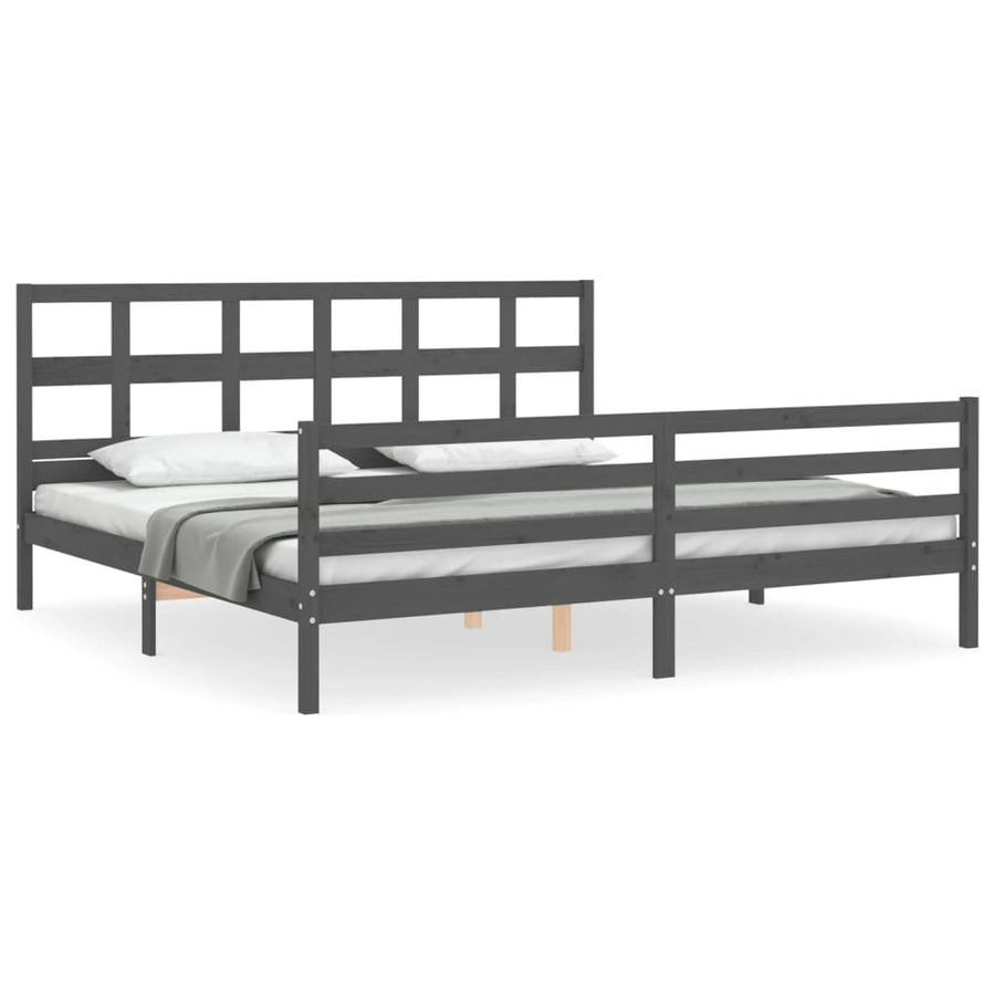 Bedframe Met Hoofdbord Massief Hout 200 x 200 cm Grijs