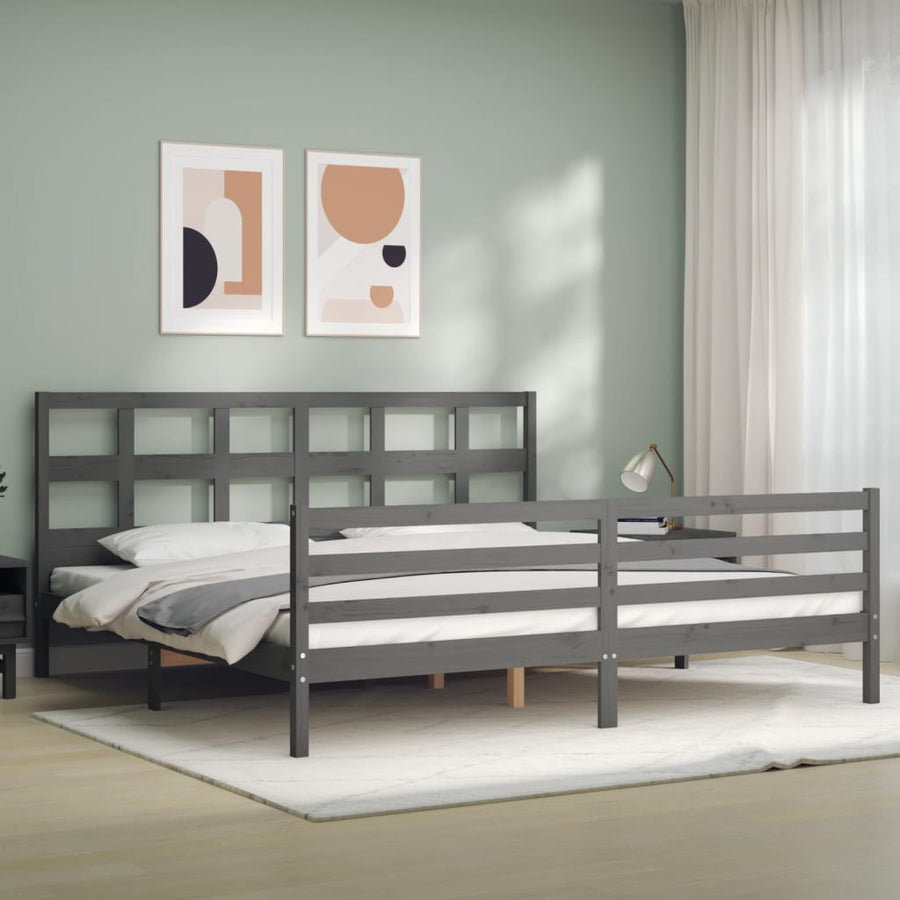 Bedframe Met Hoofdbord Massief Hout 200 x 200 cm Grijs
