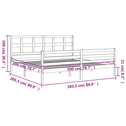 Bedframe Met Hoofdbord Massief Hout 200 x 200 cm Grijs
