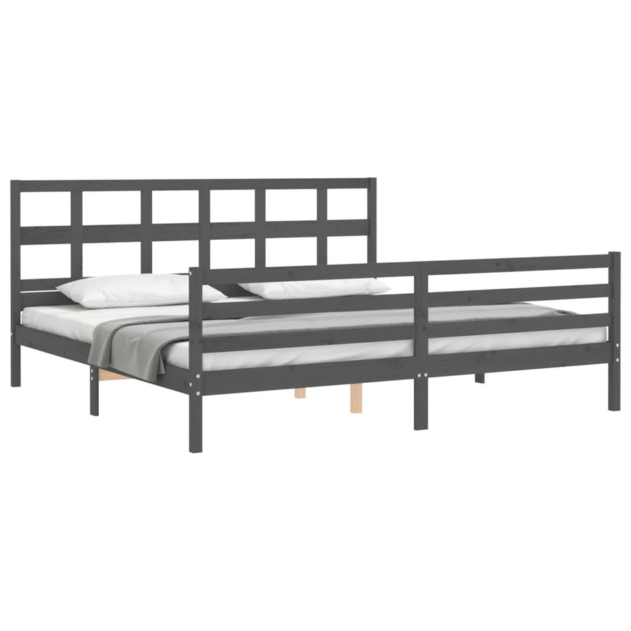 Bedframe Met Hoofdbord Massief Hout 200 x 200 cm Grijs