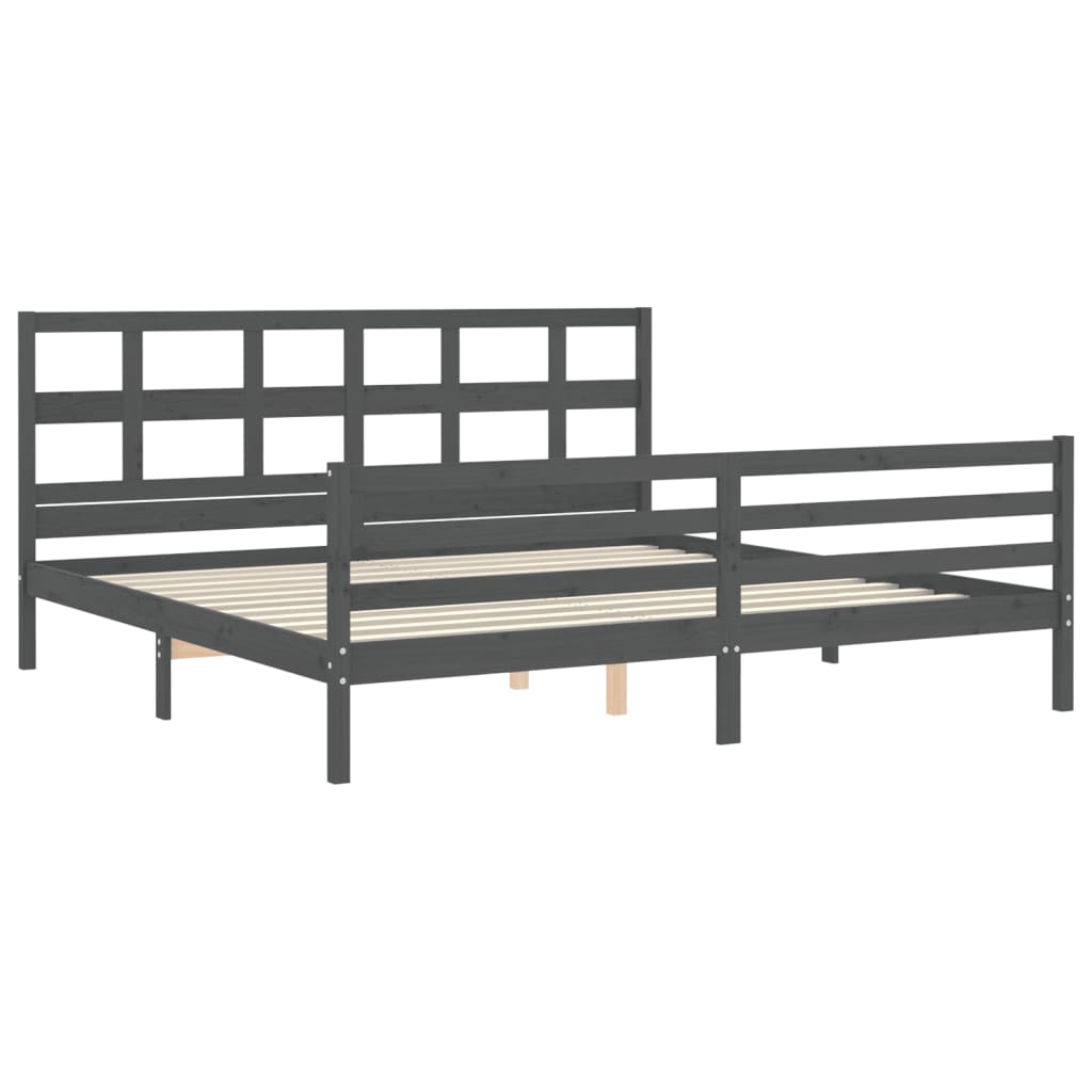 Bedframe Met Hoofdbord Massief Hout 200 x 200 cm Grijs