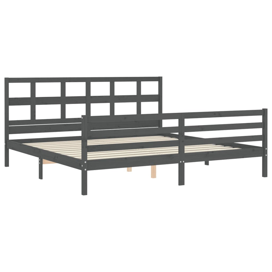 Bedframe Met Hoofdbord Massief Hout 200 x 200 cm Grijs